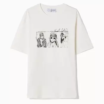 Футболка Bershka Kurt Cobain Short Sleeve Boxy Fit, белый