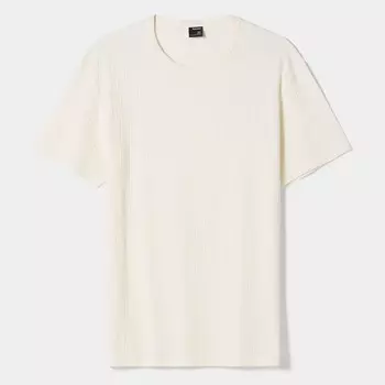 Футболка Bershka Muscle Fit Ribbed Short Sleeve, белый с оттенком