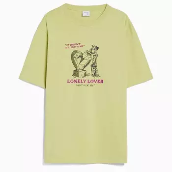 Футболка Bershka Print Boxy Fit Short Sleeve, лаймовый