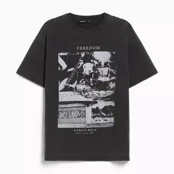Футболка Bershka Print, черный