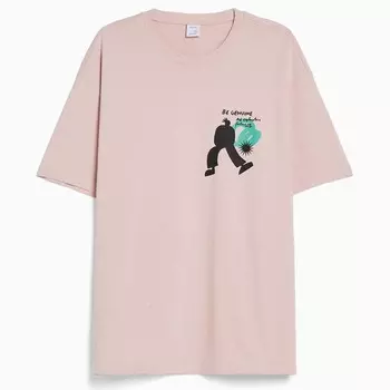 Футболка Bershka Print Easy Fit Short Sleeve, розовый