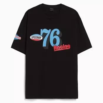 Футболка Bershka Racing Boxy Fit Short Sleeve, черный