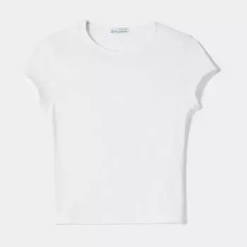 Футболка Bershka Ribbed, белый