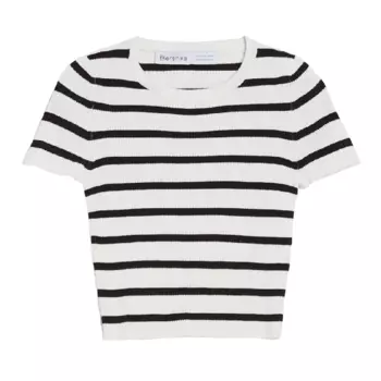 Футболка Bershka Ribbed Short Sleeve, кремовый