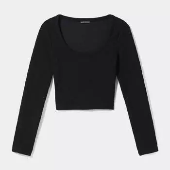 Футболка Bershka Ribbed Textured, черный