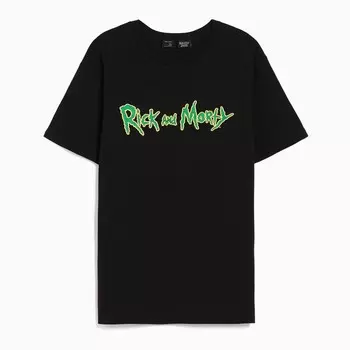 Футболка Bershka Rick &amp; Morty Print Regular Fit Short Sleeve, черный