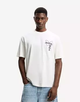 Футболка Bershka с коротким рукавом и принтом белого цвета