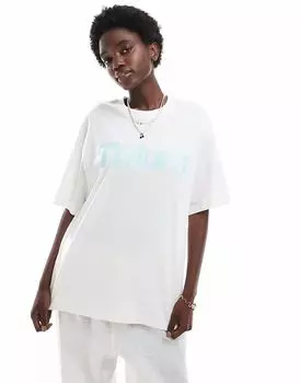 Футболка Bershka с принтом лотоса оверсайз белого цвета