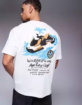 Футболка Bershka с принтом скоростного катера в каменном цвете