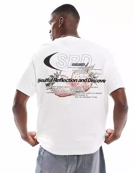 Футболка Bershka с принтом вишневой спины белого цвета