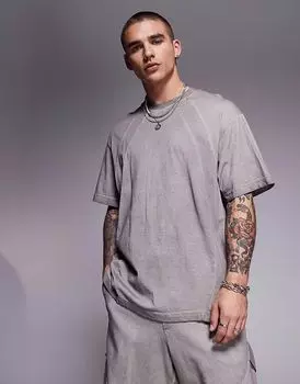 Футболка Bershka серого цвета с ношеными деталями, коорд