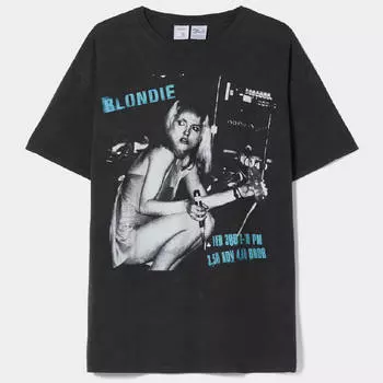 Футболка Bershka Short Sleeve Blondie, черный/принт