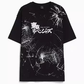 Футболка Bershka Tokyo Revengers Print Boxy Fit Short Sleeve, черный