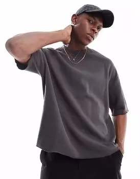 Футболка Bershka вафельного тона черного цвета