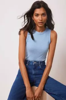 Футболка без рукавов из хлопка в рубчик Mint Velvet, синий