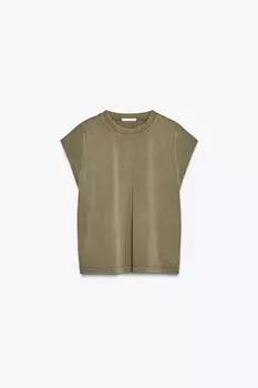 Футболка без рукавов с эффектом стирки ZARA, оливково-зеленый