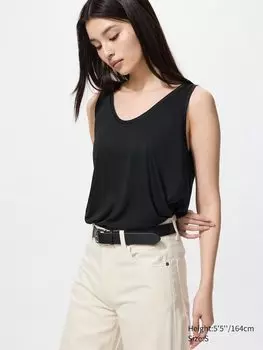 Футболка без рукавов с драпировкой Uniqlo, черный