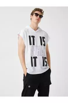 Футболка без рукавов с капюшоном и принтом Koton, белый