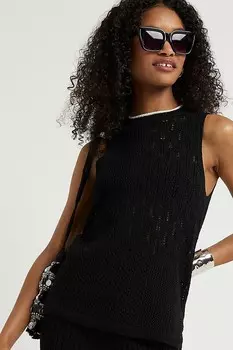 Футболка без рукавов с контрастным краем River Island, черный