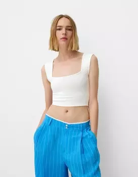 Футболка без рукавов с квадратным вырезом Bershka, бежевый