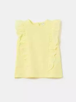 Футболка без рукавов с оборками из английской вышивки Fagottino, цвет canary yellow