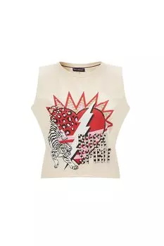 Футболка без рукавов с отделкой Stone Светло-бежевая QUZU