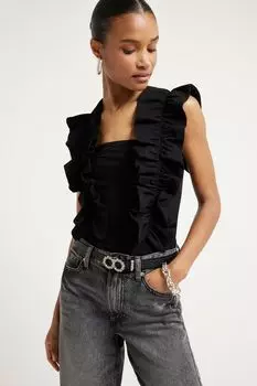 Футболка без рукавов с рюшами River Island, черный