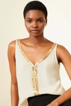 Футболка без рукавов с V-образным вырезом и отделкой пайетками Love & Roses, белый