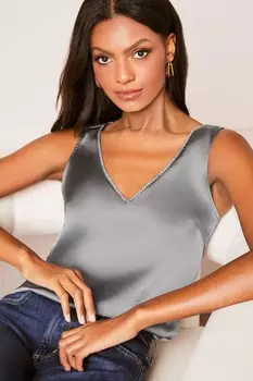 Футболка без рукавов с V-образным вырезом Lipsy, серый