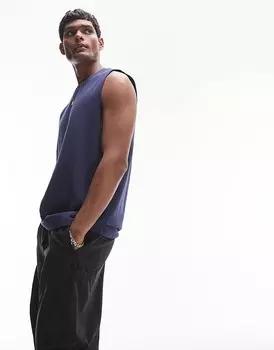 Футболка без рукавов Topman – Heavyweight темно-синего цвета
