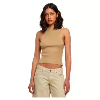 Футболка без рукавов Urban Classics Short Rib Knit Turtleneck, бежевый