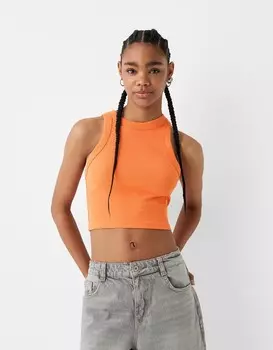 Футболка без рукавов в рубчик Bershka, оранжевый
