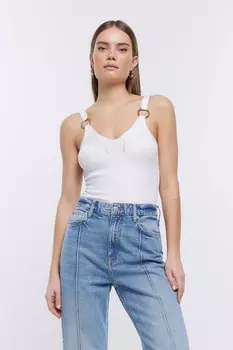 Футболка без рукавов в рубчик с металлическими украшениями River Island, белый