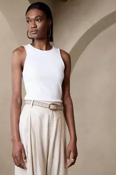 Футболка без рукавов в рубчик с вырезом Banana Republic, белый