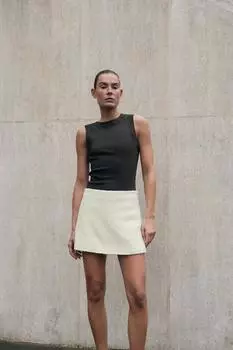 Футболка без рукавов в рубчик ZARA, цвет Charcoal