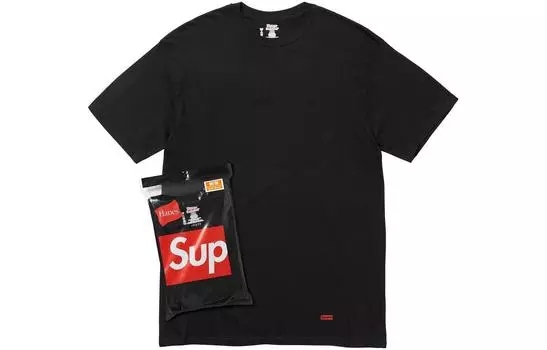 Футболка без тегов X Hanes, 3 шт Supreme, 3 Pack (Black)