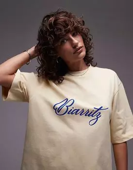 Футболка Biarritz с принтом oversize от Topshop в молочно-желтом цвете