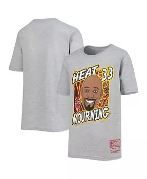 Футболка Big Boys Alonzo Mourning Heathered Grey Miami Heat Hardwood Classics King of the Court Player Mitchell & Ness, серый