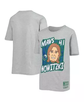 Футболка Big Boys Dirk Nowitzki Heathered Grey Dallas Mavericks Hardwood Classics King of the Court Player Mitchell & Ness