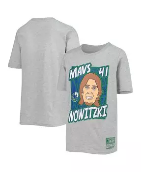 Футболка Big Boys Dirk Nowitzki Heathered Grey Dallas Mavericks Hardwood Classics King of the Court Player Mitchell & Ness