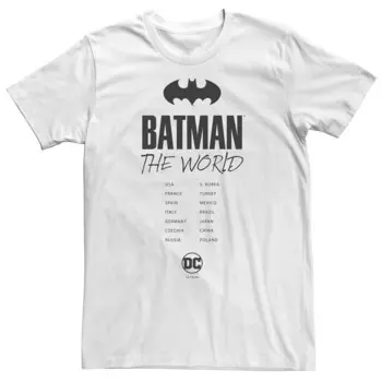 Футболка Big & Tall DC Comics Batman: The World с логотипом летучей мыши, белый