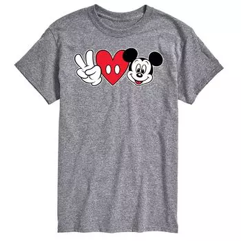 Футболка Big & Tall Disney Peace Love с Микки Маусом License, серый