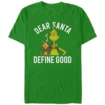 Футболка Big & Tall Dr. Seuss Grinch Dear Santa Define Good Graphic Licensed Character, цвет Kelly