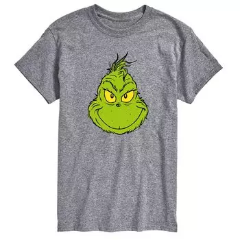 Футболка Big & Tall Dr. Seuss Grinch Face Licensed Character, серый