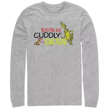 Футболка Big & Tall Dr. Seuss Grinch с рисунком «Мягкий кактус» и длинными рукавами Licensed Character, цвет Athletic Heather