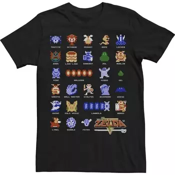 Футболка Big & Tall Nintendo Legend Of Zelda с портретом в пиксельном стиле и сеткой Licensed Character, черный