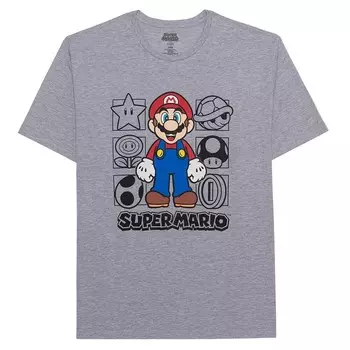 Футболка Big & Tall Nintendo Super Mario с рисунком Licensed Character, цвет Heather Gray