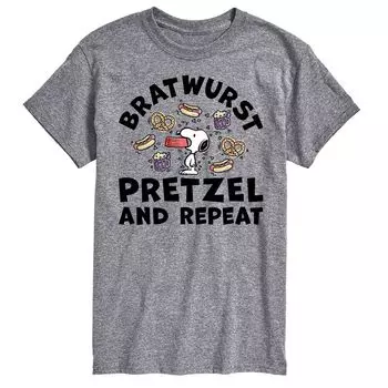 Футболка Big & Tall Peanuts Bratwurst Pretzel и повторяющийся рисунок Licensed Character, серый