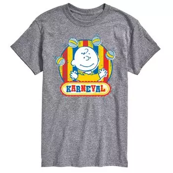 Футболка Big & Tall Peanuts Karneval Charlie Brown с графическим рисунком Licensed Character, серый