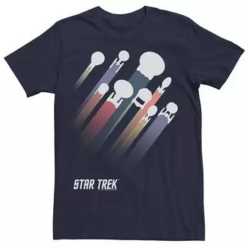 Футболка Big & Tall Star Trek Federation Ships в радужную полоску Licensed Character, темно-синий